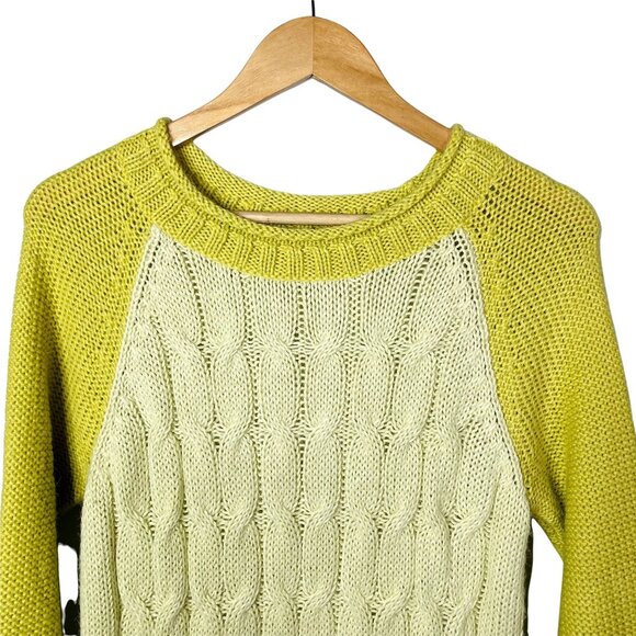 Mossimo Womens Cable Knit Pullover Sweater u Junior Size Large Yellow Green - Picture 3 of 5